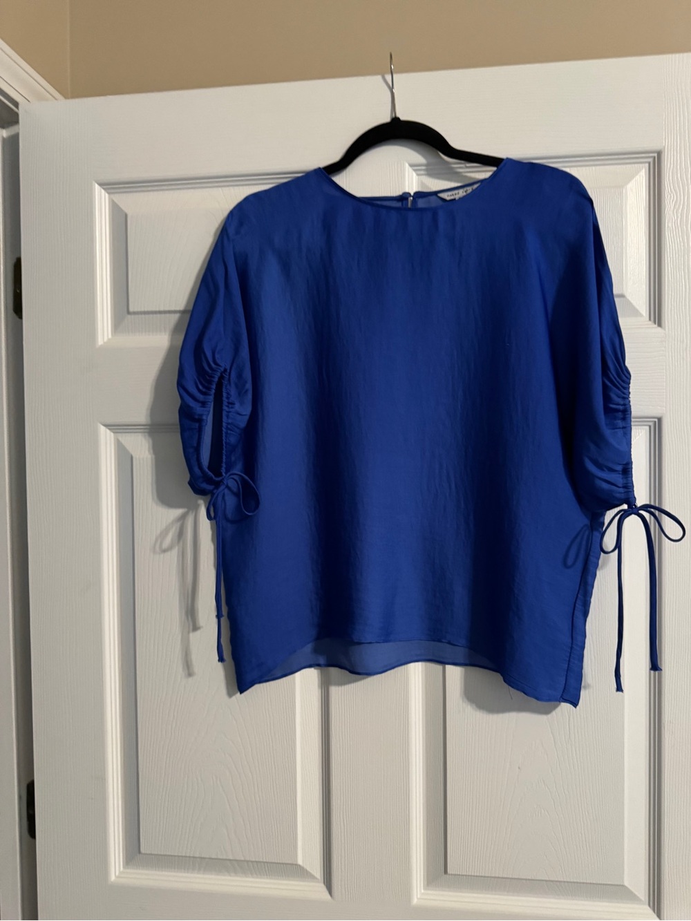 Naked Zebra Cobalt Blue Short-Sleeve Tie-Sleeve Blouse